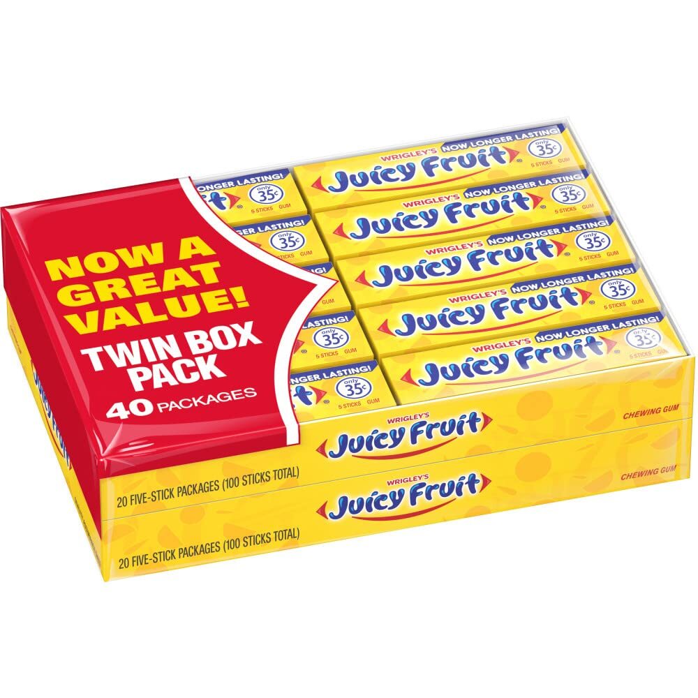 Wrigley's Juicy Fruit ヒンジボックス Wrigley's Juicy Fruit Chewing Gum - Box of 40 Packs, 200 Sticks