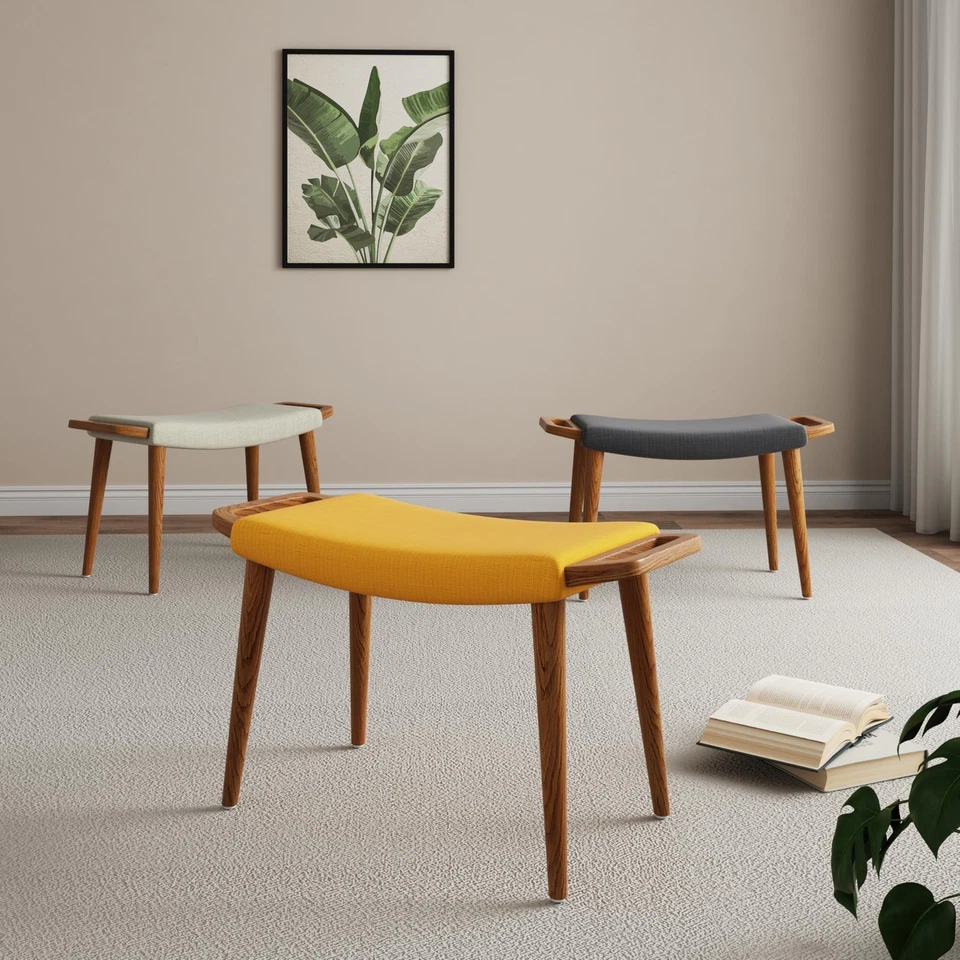 Otomana Manhattan Comfort Geta con marco antiguo de madera de fresno de nogal, id-Century Foto 2 de 3