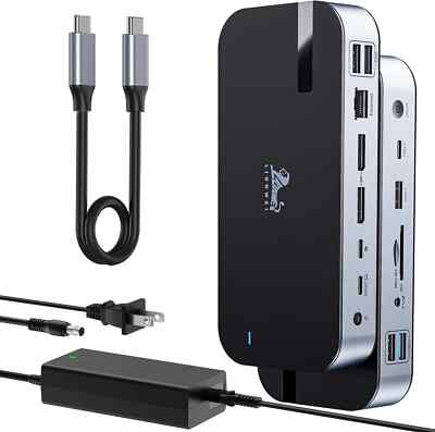 LIONWEI USB4 Dock Dual DisplayPort USB C to Triple Monitor 4K@60Hz, Docking Stat