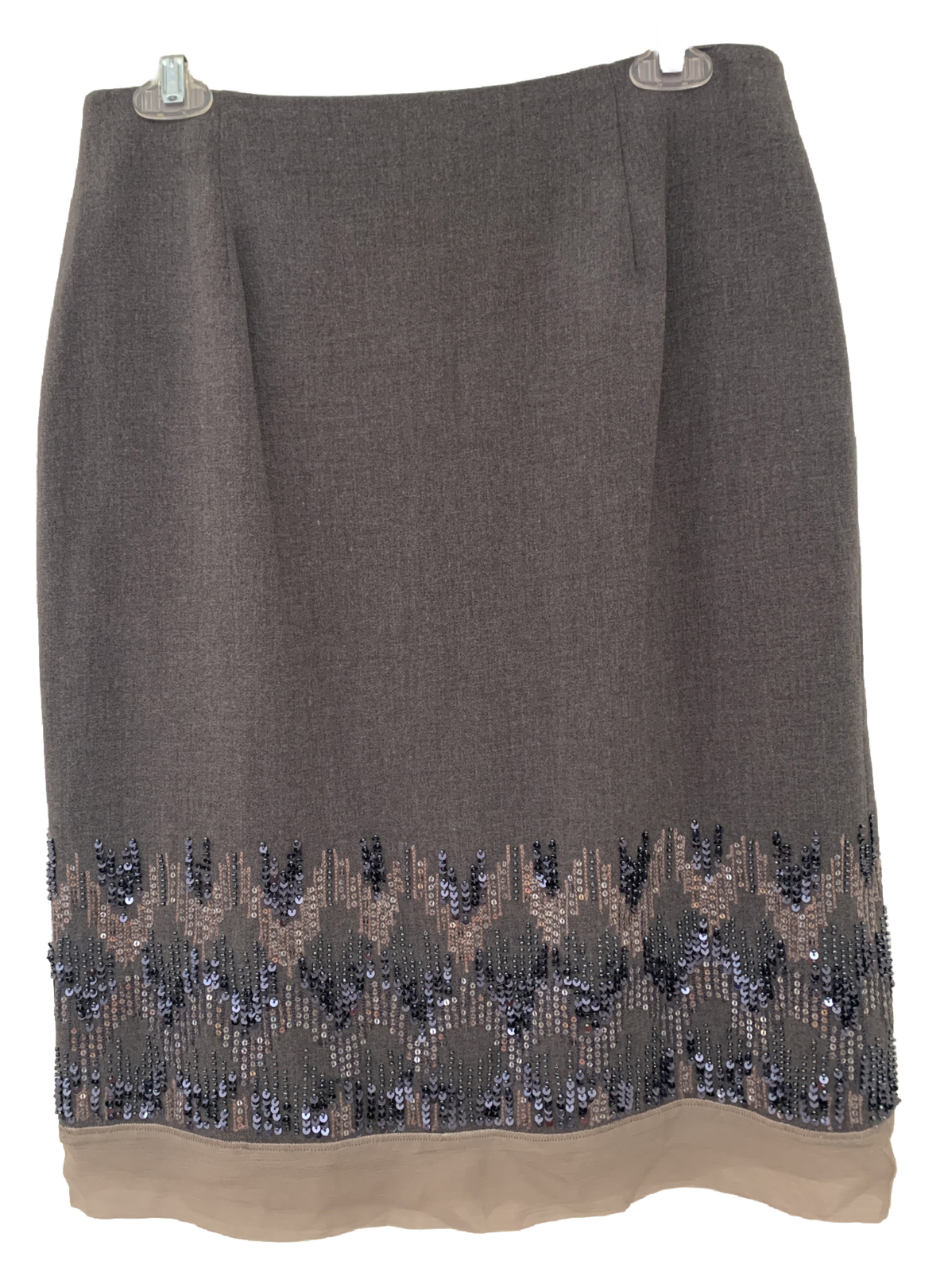 Teri Jon by Rickie Freeman Womens Skirt Knee Length Beaded Dressy Gray 8 NEW