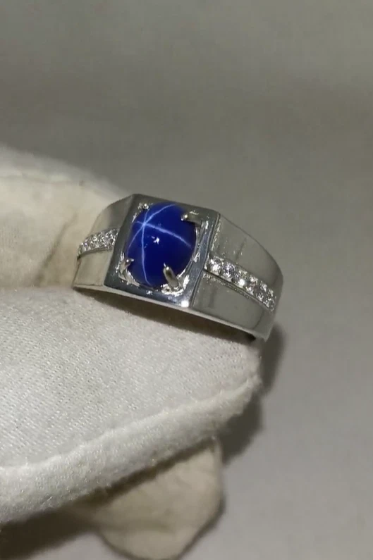Anillo de plata esterlina 925 real lindy estrella azul zafiro anillo de sello vintage para hombre Foto 3 de 4