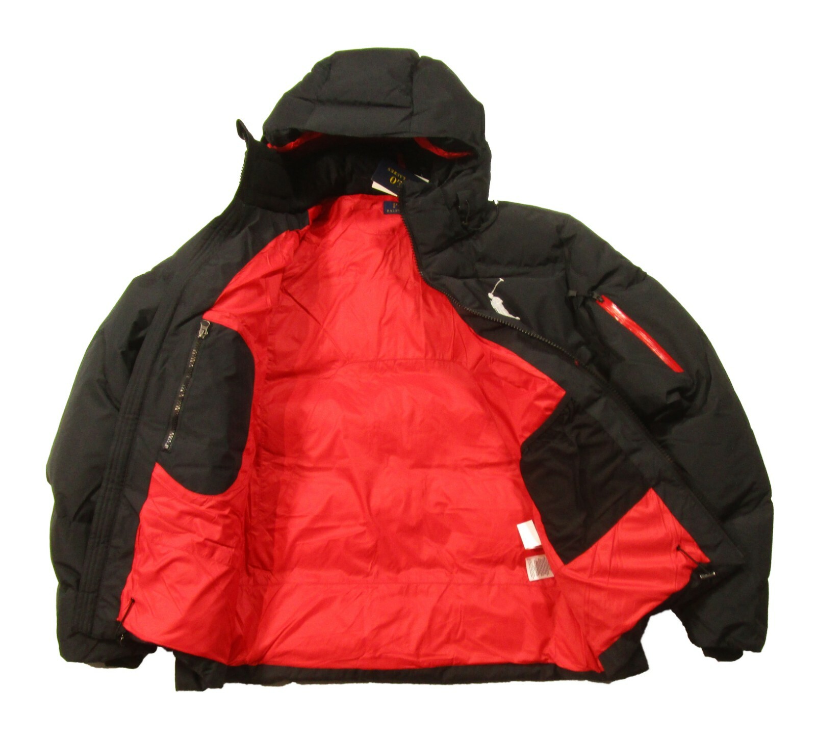 Piumino Polo Ralph Lauren uomo grande e alto nero rosso fodera grande pony