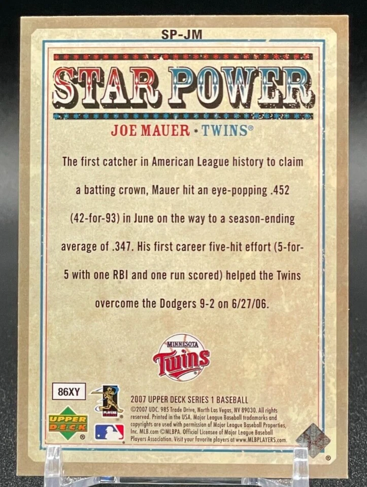2007 Upper Deck Joe Mauer Star Power #SP-JM Twins - Image 2 of 2