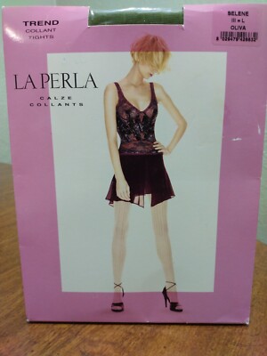 La Perla Trend Tights SELENE Sz Large Striped 50 Denier Olive Green NOS