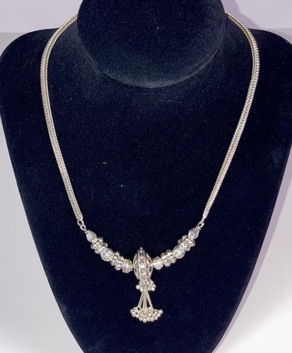 Silver Wedding Mangalsutra Statement Necklace 16” with Red and Green Accents - Picture 13 of 22