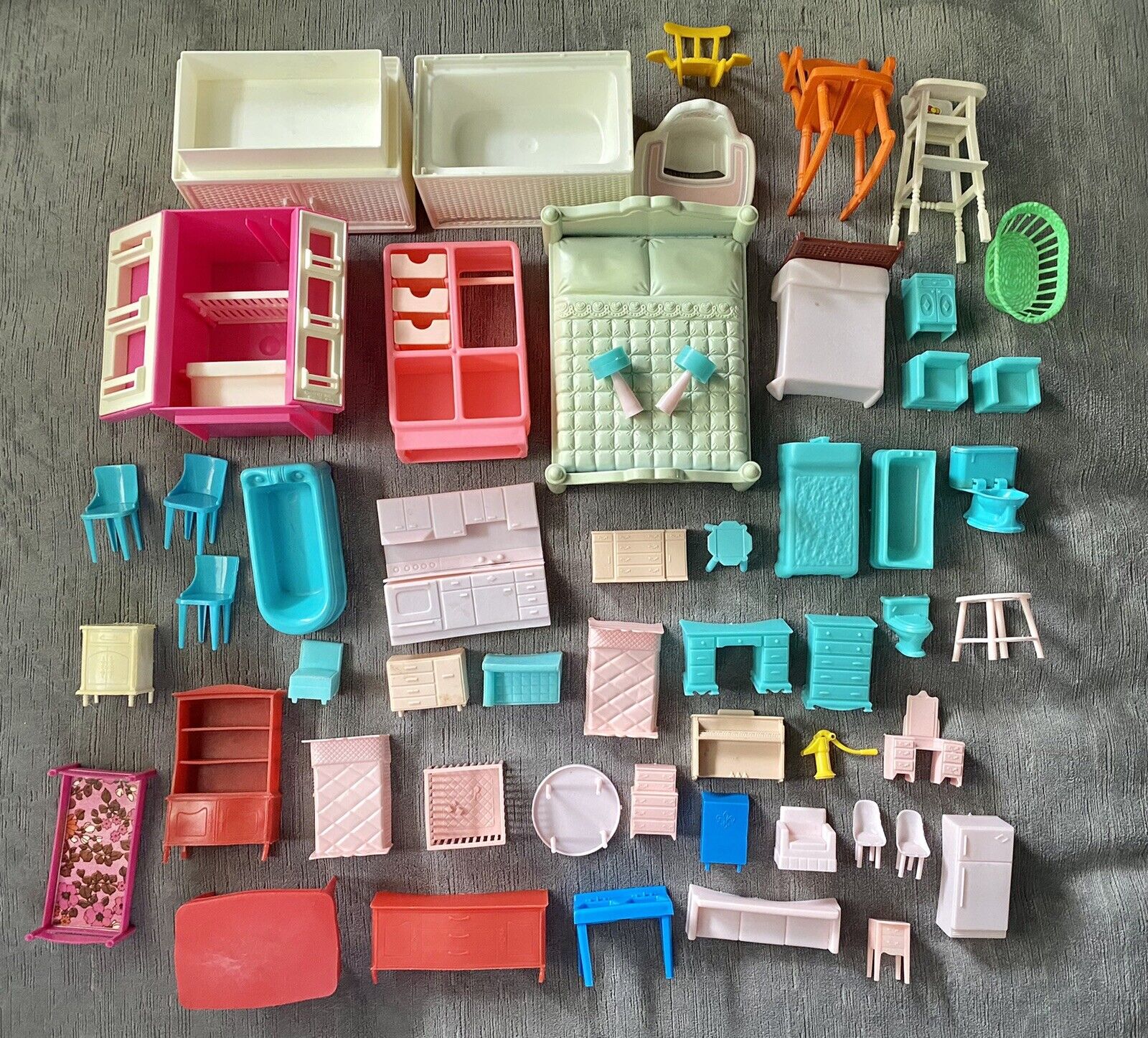 Huge Lot Of Vintage Doll House Furniture - Over 50 Pcs - Barbie - Marx - Meritus