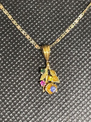 18 K Gelbgold Blume und Smaragd, Rubin, Citrin, Blautopas Anhänger