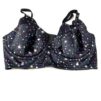 NEW Very Victorias Secret 32D Lined Demi Bra Black Pink Blue Stars #3307