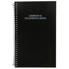 Spiral-Bound Address & Telephone Book with Bendable Vinyl Cover, 8"x5", Black