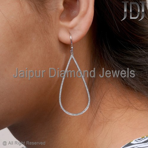 Solid 14k White Gold Earring Natural Pave Diamond Designer Jewelry Earring - Picture 7 of 14