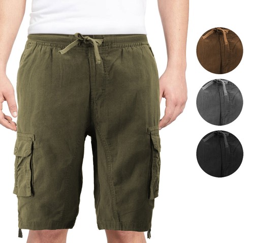 Men's Multi Pocket Drawstring Lightweight Elastic Waist Army Cargo Shorts - Picture 1 of 16