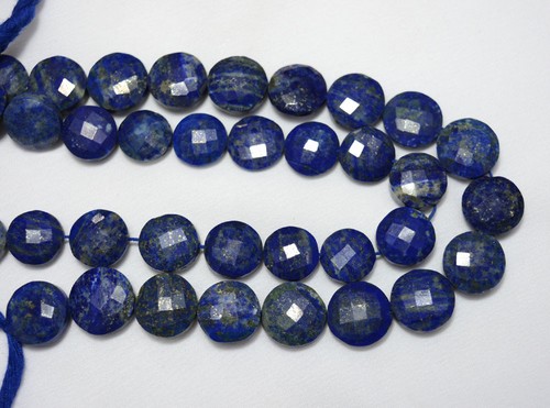 Lapis Lazuli 12mm Faceted Coin Shape Gemstone Beads 10 Inch Strand - 第 2/4 張圖片