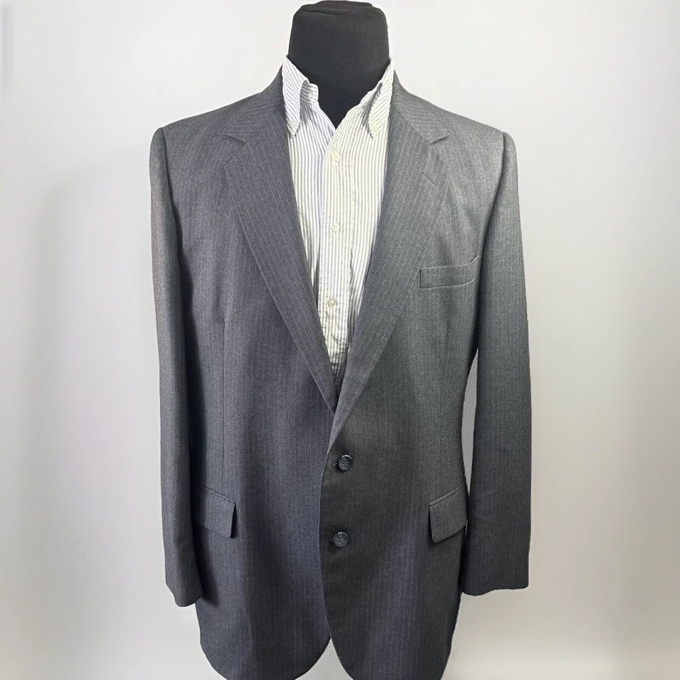Traje Blazer Vintage 2 Piezas Gris 46L 40x31 Rayas 2 Botones Clásico Versátil Foto 4 de 4