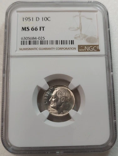 1951-D Roosevelt Dime 10C NGC MS 66 FT #6305684-025