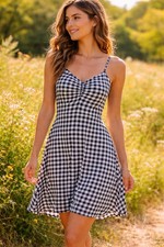 Express Gingham Sundress XS Black White Smocked Back Fit Flare Summer Dress
