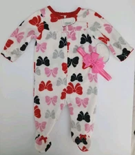 Koala Baby Girl's 3M Bow Print footed Sleep N Play, Romper, Pajamas NEW
