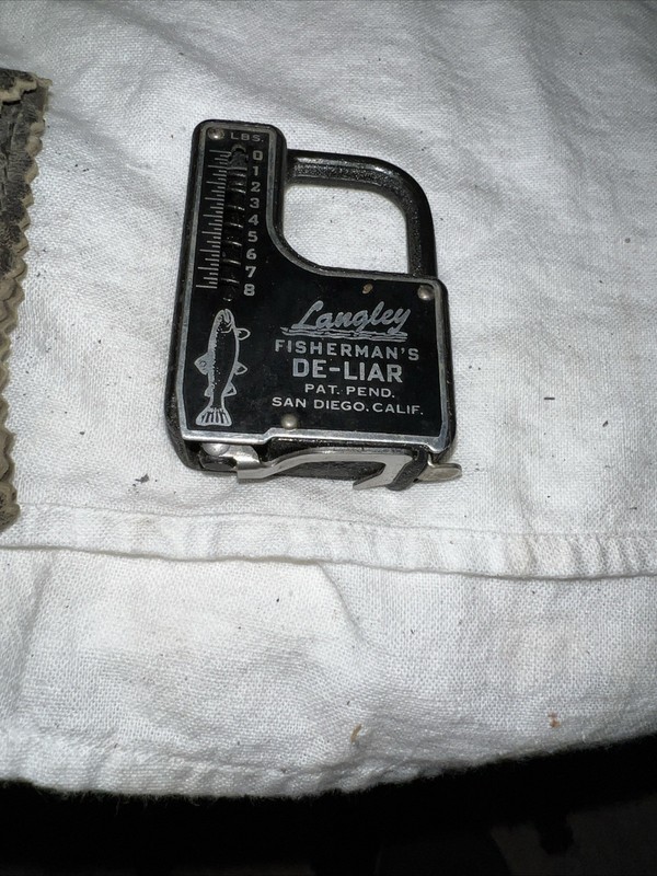 Langley Fisherman's De-Liar Scale & Tape Measure. Works! Rare chrome face