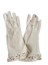Vintage Edelweiss White Gloves Perforated Cream Faux Suede Size 7