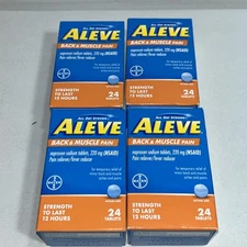 4 Sealed Aleve Back & Muscle Pain 24 Tabs Each