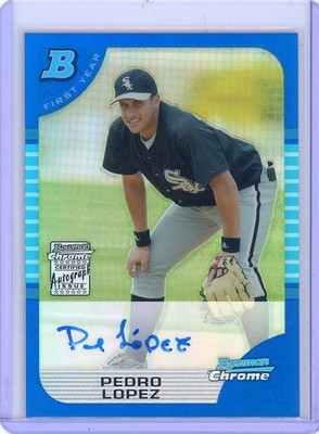 2005 Bowman Chrome Pedro Lopez 1st Blue Refractor /150 Auto Chicago White Sox T1