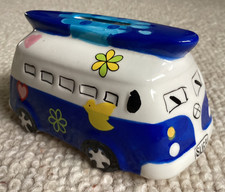 Blue Hippie Camper Van Money Box Piggy Bank Vintage VW Style Peace Surf Bus