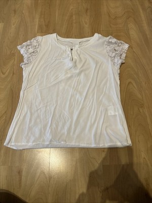 Trachten T-Shirt/Bluse H. Moser, Weiß Mit Spitze, Gr. 34, Gebraucht