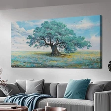Ardemy Landscape Wall Art Green Teal Tree Senery Painting Nature Tree of Life...