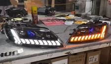 Pair Headlights for Audi Q7 2006-2015 Head Light All LED Moving Turn Signal Lamp