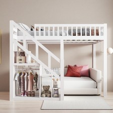 Kinderbett 140x200cm mit Stauraum Doppelbett Bettgestell mit Lattenrost Hochbett