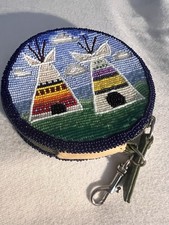 Native Tribal Beaded Double-sided Coin Purse New w Cut  Colorful Seed Beads