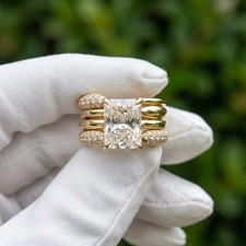 3 CT Radiant Cut Lab Grown Diamond 4 Piece Matching Wedding Band Set | 14k Gold