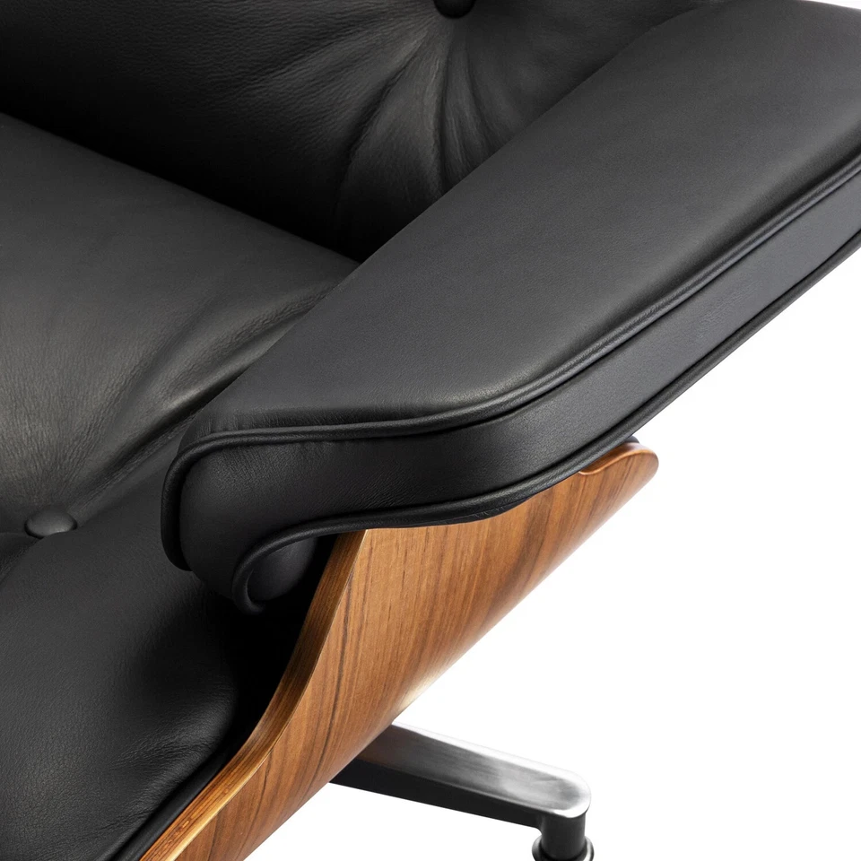 Taller Mid Century Lounge Chair and Ottoman Genuine Italian Leather Eams Swivel - Image 2 of 4