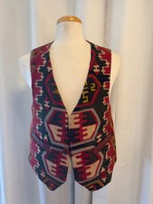 VINTAGE Turkish Kilim Tapestry Vest-S/M-Cotton Wool- Leather trim, lined- Boho