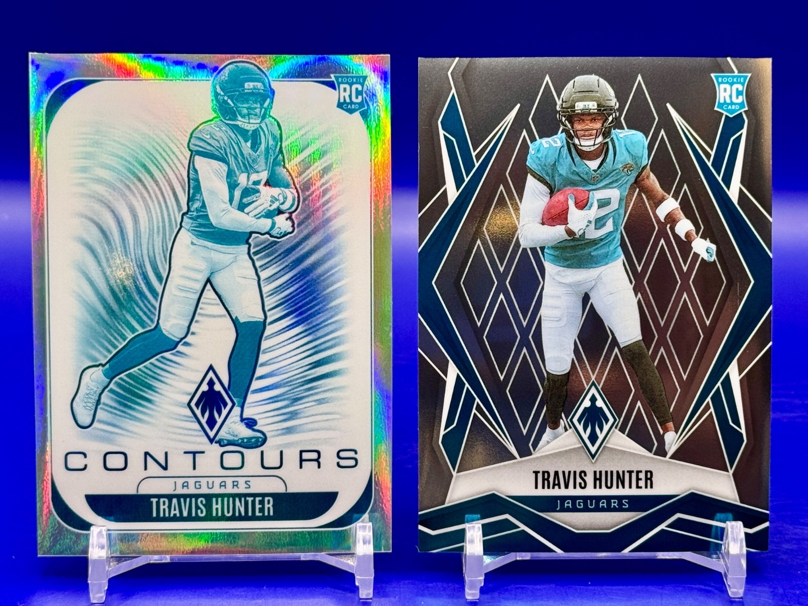 2025 Panini Phoenix Travis Hunter #15 Contours (RC) + Base Rookie #157 (RC)