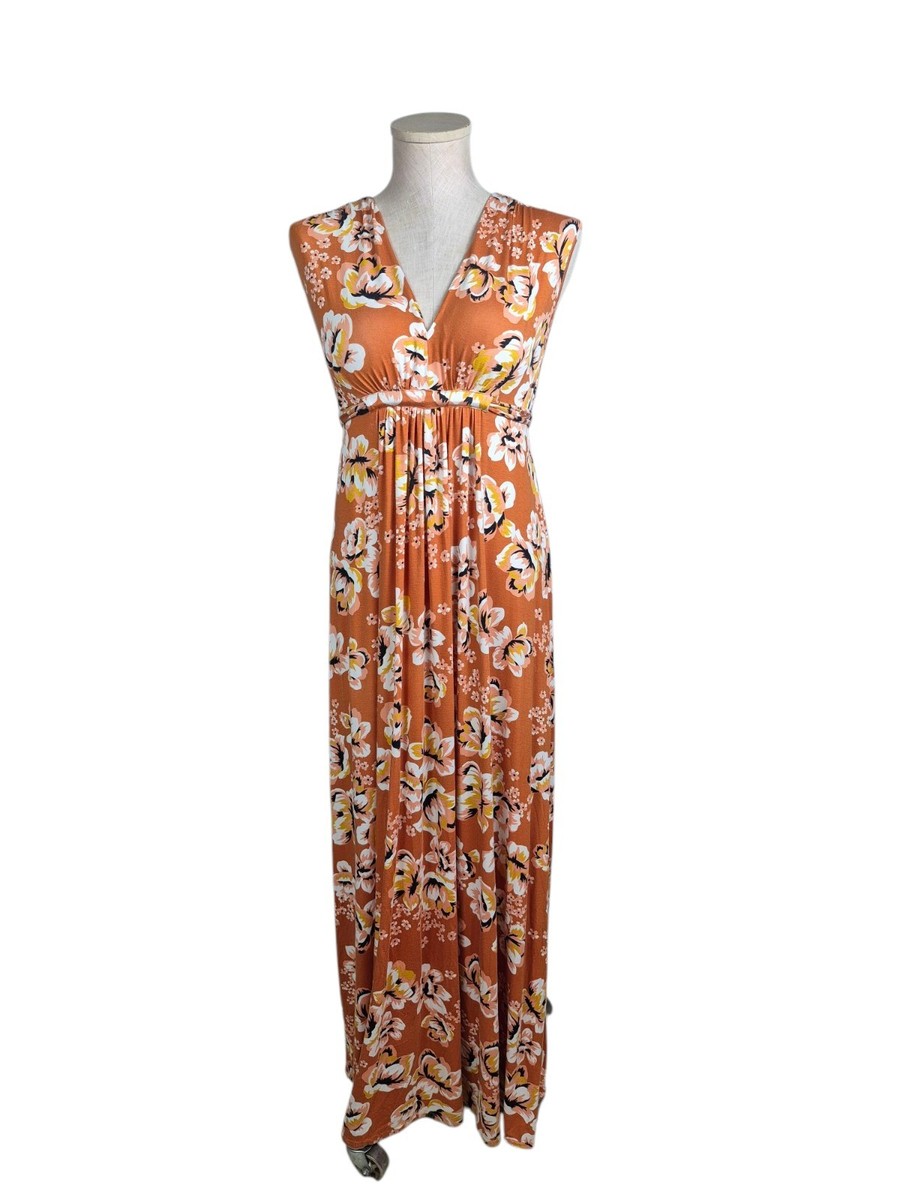 Rachel Pally Empire Waist Maternity Maxi Dress Orange Floral Print  Sleeveless XS