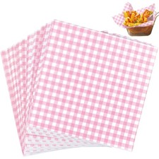 Precut Pink Checkered Waxed Deli Paper Sheets 7x7 Inch 100 Pack Greaseproof Food