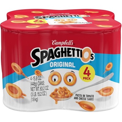 SpaghettiOs Original Canned Pasta 15.8 oz Can Pack of 4, Microwave-Ready, 3 Min