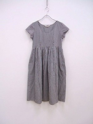 Omas Hande Gingham check one piece Navy brown 2-0719S 