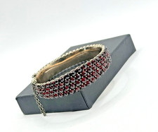 Jugendstil Granat Armreif antik Schmuck Kastenschloss Sicherheitskette 1890