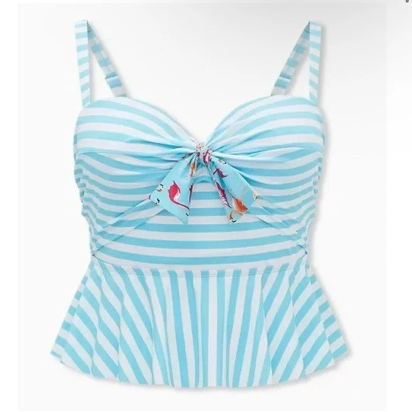 Tankini de natación a rayas azul y blanco tórrido, talla 1-D/DD, para mujer Plus Foto 4 de 4
