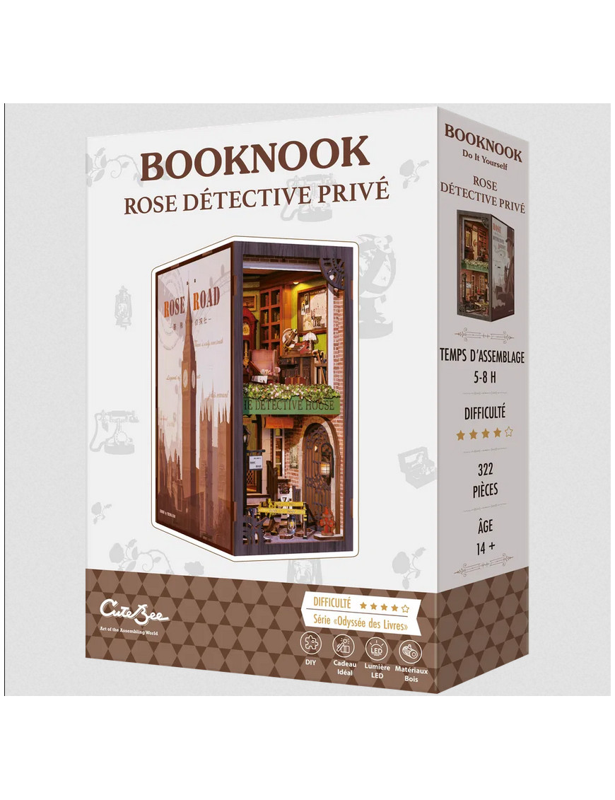 Booknook rose détective privé CuteBee CUT005RO avec éclairage LED tactile