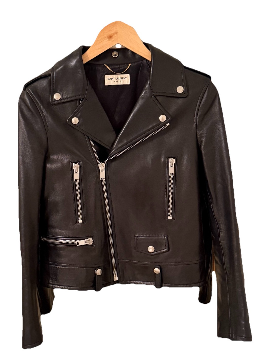 Giacca in pelle da moto classica SAINT LAURENT PARIS Donna taglia F40