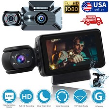 Dash Cam HD 1080p Car Dual Lens Front/Rear/Inside Video Recorder Camera G-sensor