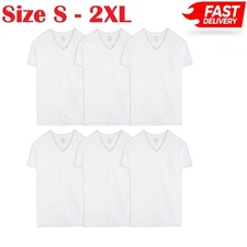 Fruit of the Loom Men's 6-Pack Stay Tucked V-Neck T-Shirt,White, Sizes S-2XL
