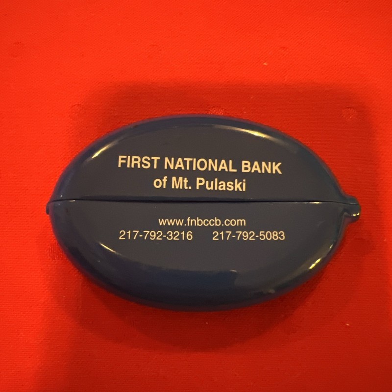 Mt Pulaski, Illinois IL  Vintage Squeeze Rubber Coin Purse First National Bank