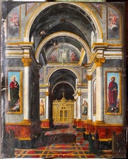 INTERIEUR d'EGLISE - Tableau italien XIXe