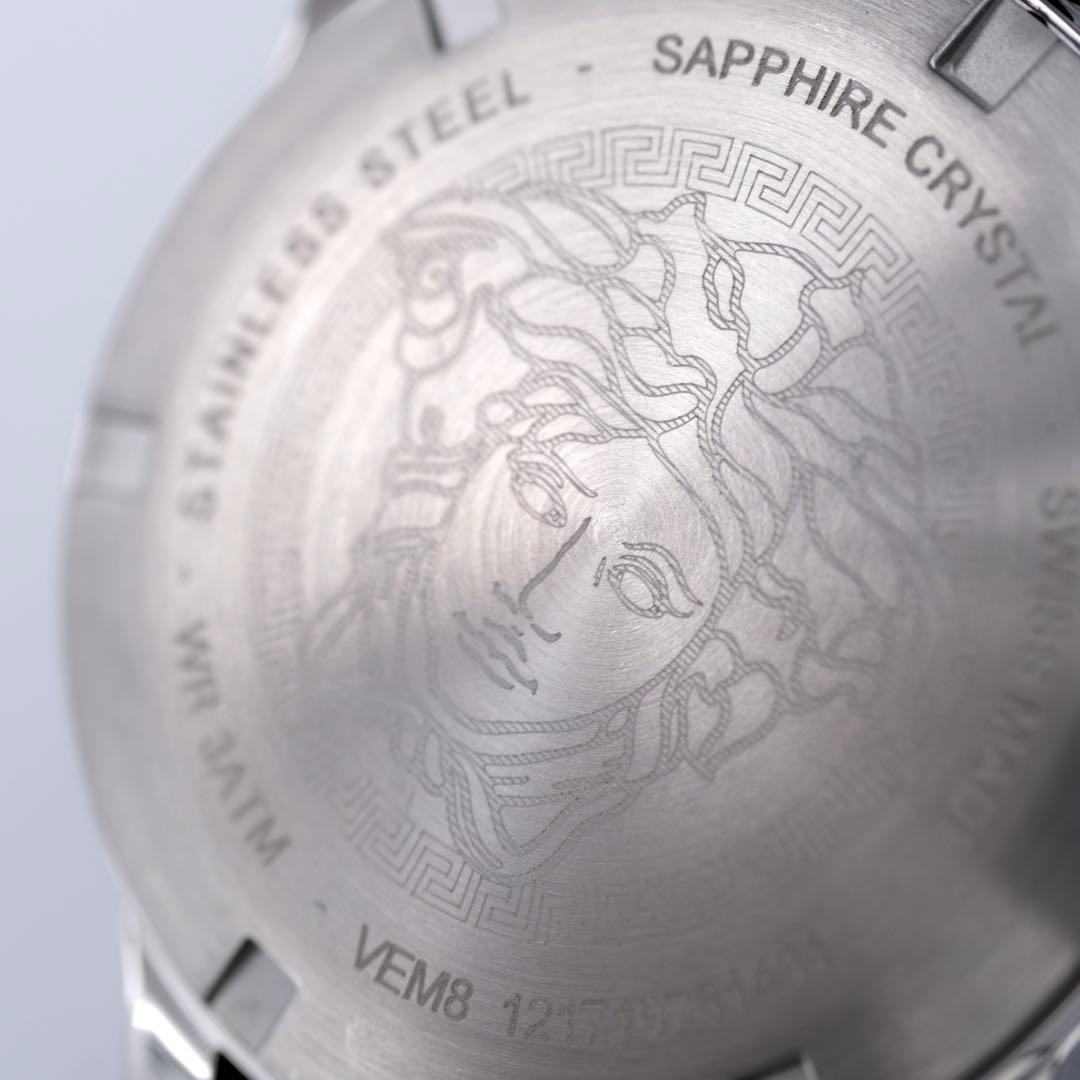 Versace Men's Chronograph Watch Silver Dial Black Rubber Bezel Stainless Steel U thumbnail 12