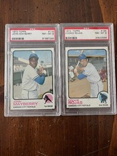 1973 TOPPS JOHN MAYBERRY PSA 8 & COOKIE ROJAS PSA 8 LOT KANSAS CITY ROYALS