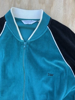 Vtg Christian Dior Monsieur Velour Track Jacket Size: XL Teal Logo