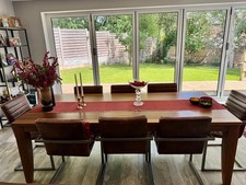 walnut wood dining table and leather chairs 8 seater